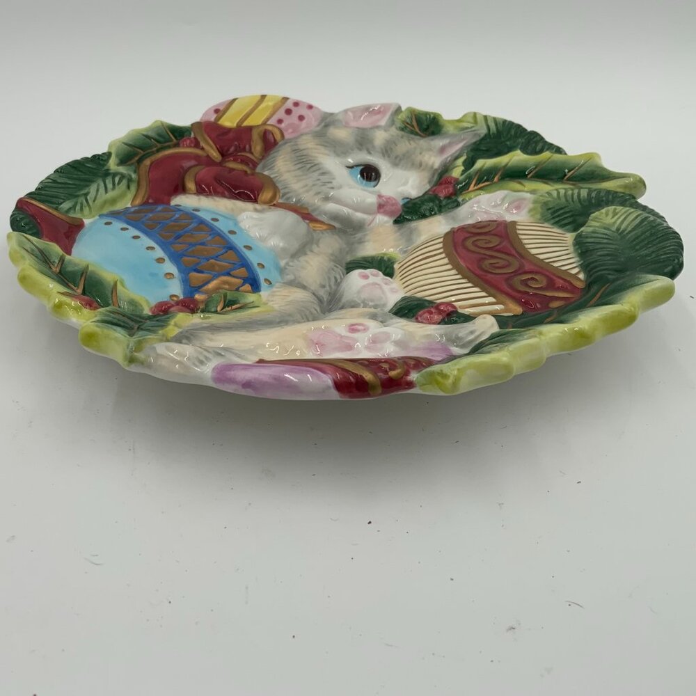 Fitz and Floyd Essentials Christmas Kitty Cat Plate Wall Hanging 9" - Picture 3 of 10